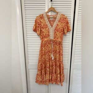 Sunday Mi Amor Floral Lace-Trimmed Rayon Dress with Ruffles Size Medium